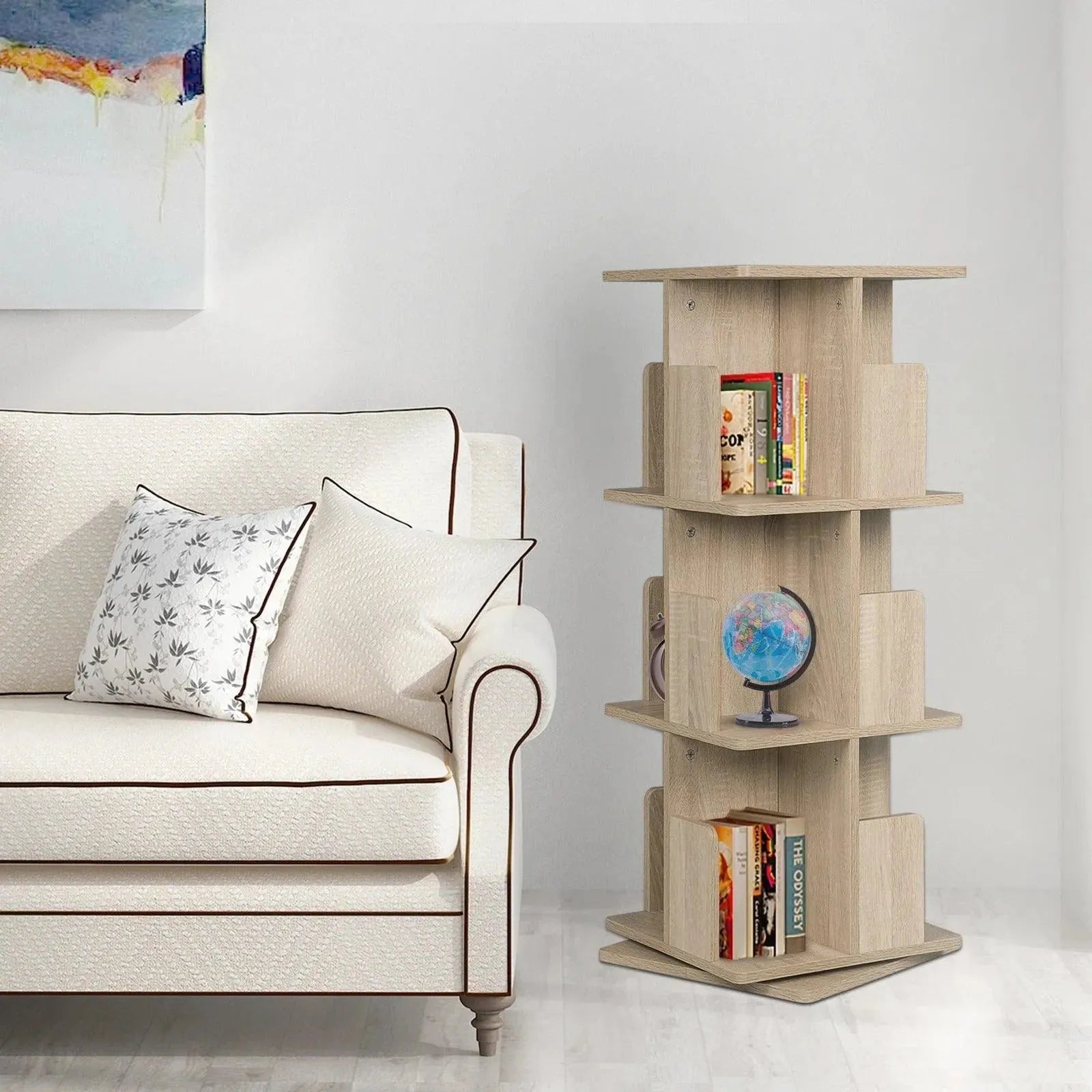 Feronza® 360° Draaiende Boekenkast – MDF Vloerkast met 3 Niveaus (39x39x97 cm) - Feronza
